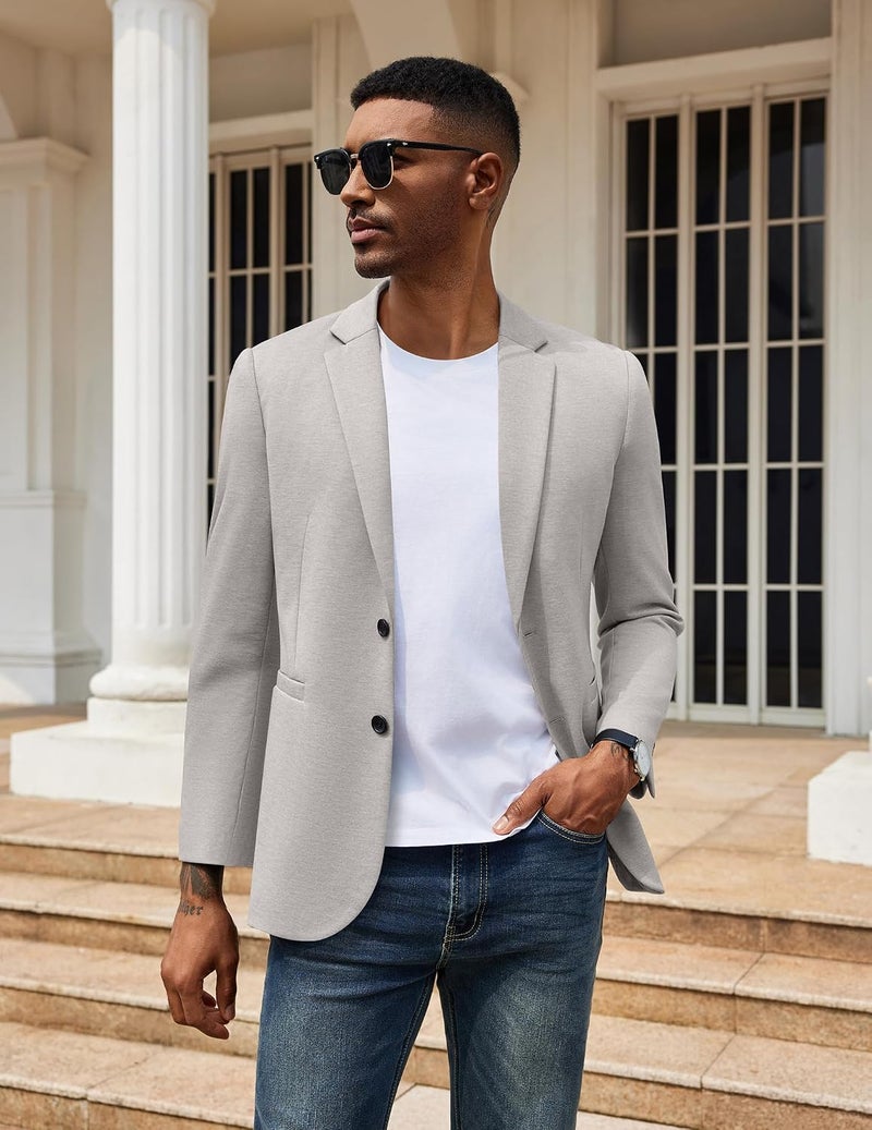 COOFANDY Men's Casual Knit Blazer Two Button Suit Jacket - Lightweight Slim Fit Sport Coat - Image 4