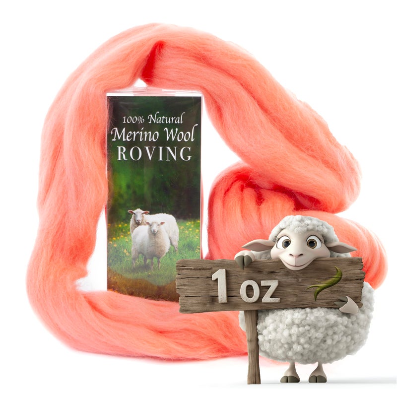 Desert Breeze Distributing 100% Natural Merino Wool Roving - Premium Combed Top Merino Roving Wool - Tapestry, Spinning, Wet Felting & Needle Felting Supplies - 21.5 Micron - 1 oz, Color Begonia - Image 4