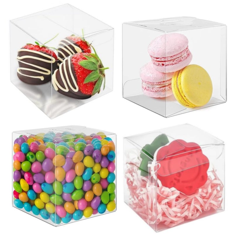 KUPOO 50pcs Clear Favor Boxes, 2.76 x 2.76 x 2.76 inches Plastic Small Gift Boxes Transparent Cube Treat Boxes for Wedding,Party (2.76 x 2.76 x 2.76 Inch) - Image 2