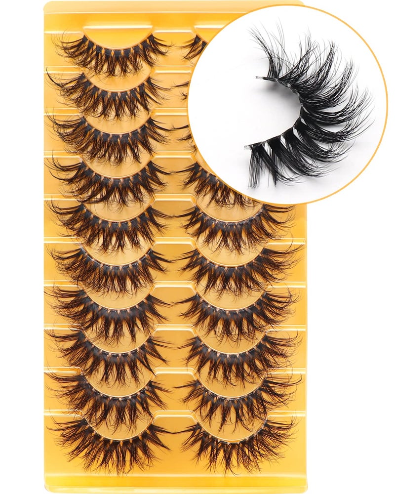 Veleasha Russian Strip Lashes with Clear Band Looks Like Eyelash Extensions D Curl Lash Strips 10 Pairs Pack DT16