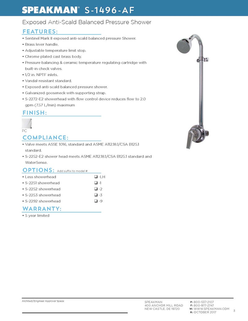 Speakman S-1496-AF Sentinel Mark II Shower Valve Combination with Cross Handle Indoor/Outdoor Shower Hardware Pressure Balance Exposed Shower Valve, Rough Chrome, 24.00"L x 5.13"W x 5.44"H - Image 3