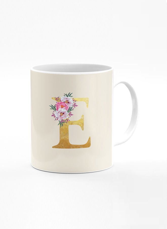 Stylizedd Designer Printed Coffee Mug 11oz Ceramic Personalised Gift Mugs Cup -Custom Monogram Initial Letter Floral Pattern Alphabet - E (Albescent White)  - Image 1
