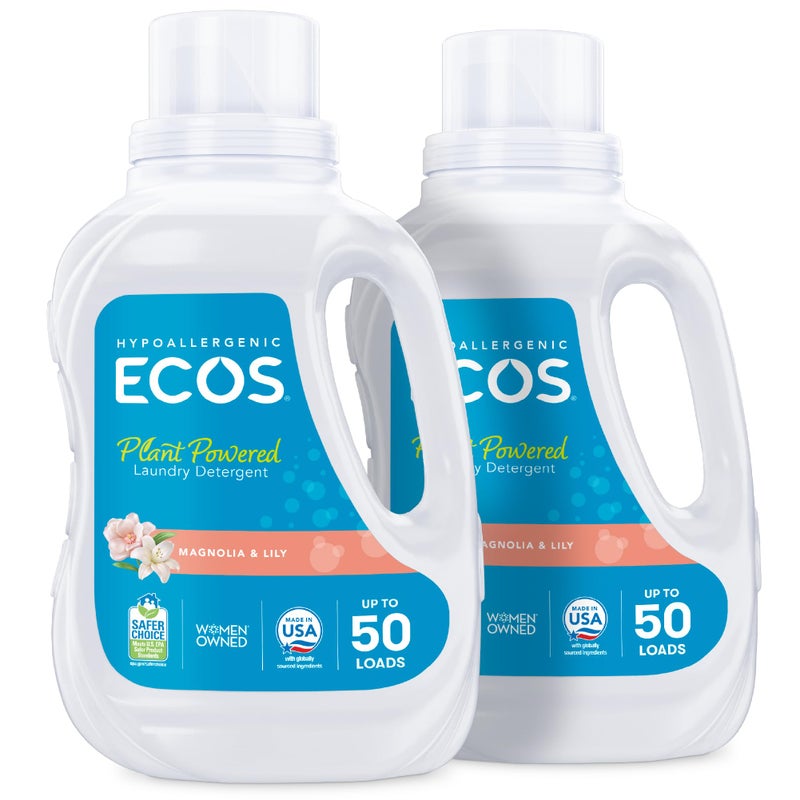 ECOS Laundry Detergent Liquid, 100 Loads - Dermatologist Tested Laundry Soap - Hypoallergenic, EPA Safer Choice Certified, Plant-Powered - Magnolia Lily, 50 Fl Oz (Pack of 2) - Image 1