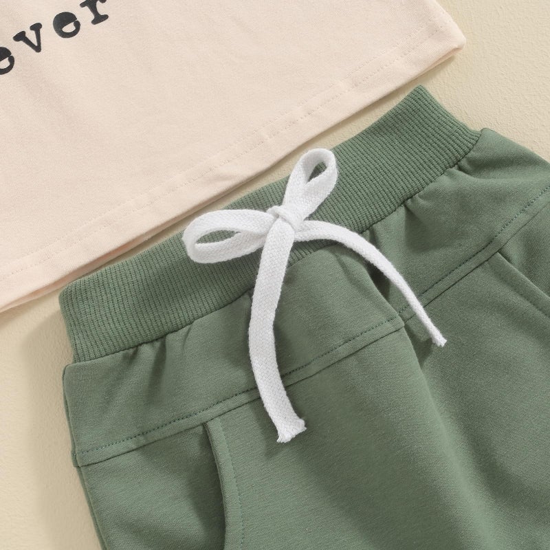 BemeyourBBs Toddler Baby Boy Summer Clothes Letter Graph Short Sleeve T Shirt Elastic Waist Pockets Shorts Set 2 Piece Outfit A little dirt never hurt beige, 2-3T - Image 5