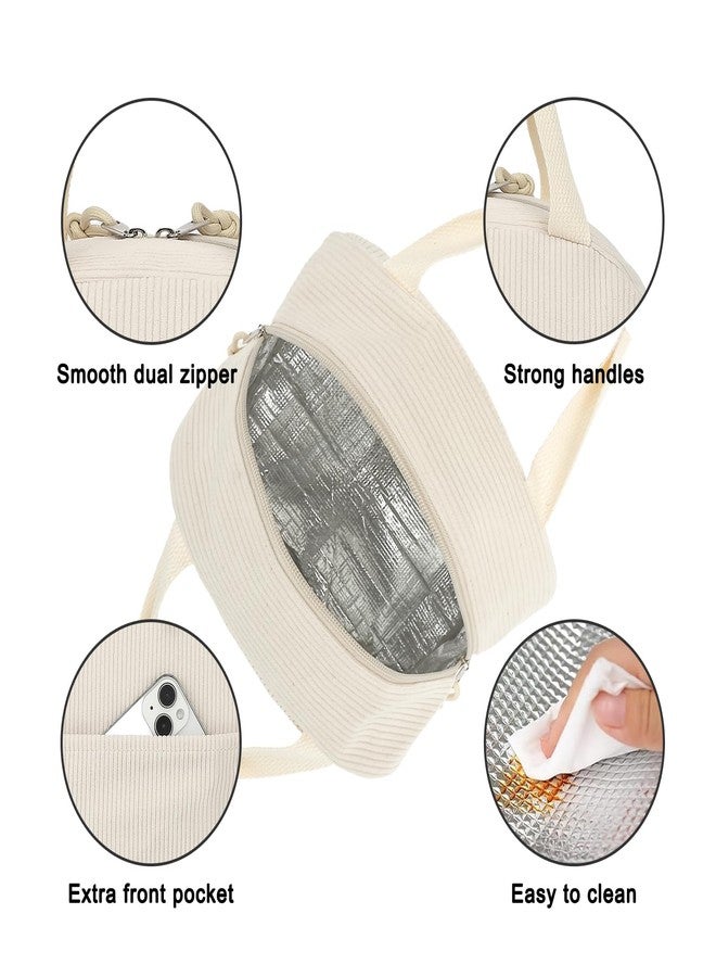 Dezcrab Corduroy Lunch Box for Women Girls, Cooler Lunch Bags Reusable Insulated Lunchbox for Picnic School Work Travel (Beige) - Image 4