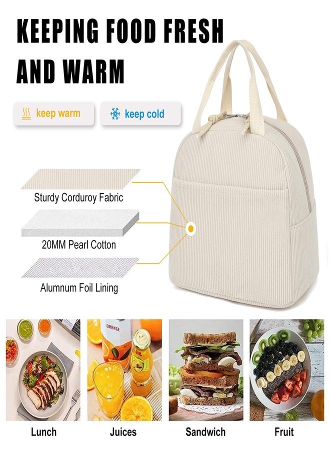 Dezcrab Corduroy Lunch Box for Women Girls, Cooler Lunch Bags Reusable Insulated Lunchbox for Picnic School Work Travel (Beige) - Image 3
