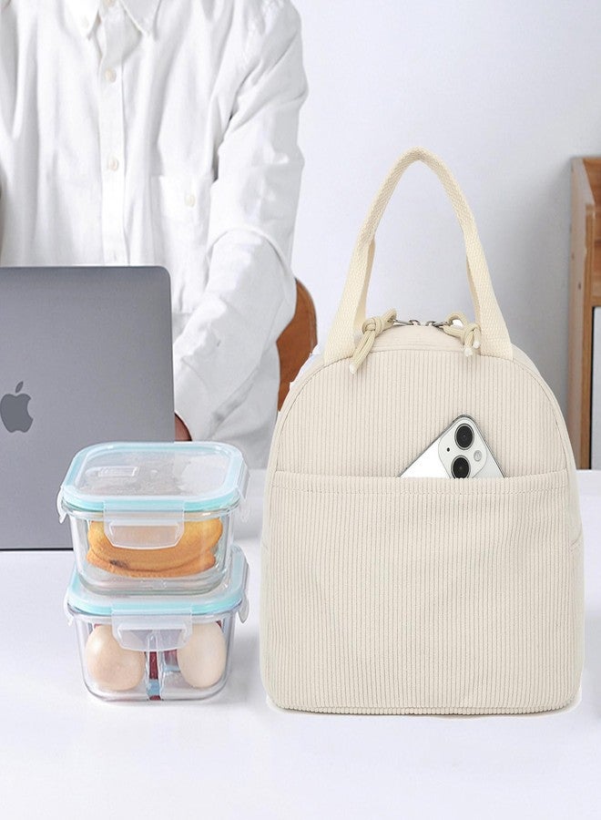 Dezcrab Corduroy Lunch Box for Women Girls, Cooler Lunch Bags Reusable Insulated Lunchbox for Picnic School Work Travel (Beige) - Image 2