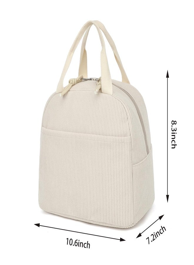 Dezcrab Corduroy Lunch Box for Women Girls, Cooler Lunch Bags Reusable Insulated Lunchbox for Picnic School Work Travel (Beige) - Image 5