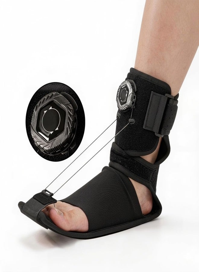 Damsale Plantar Fasciitis Night Splint- Patented Knob & Steel Wire Stay-In-Place System - Soft Breathable Foot Brace, Adjustable Calf 25-38cm, Open Toe, Black - Image 1