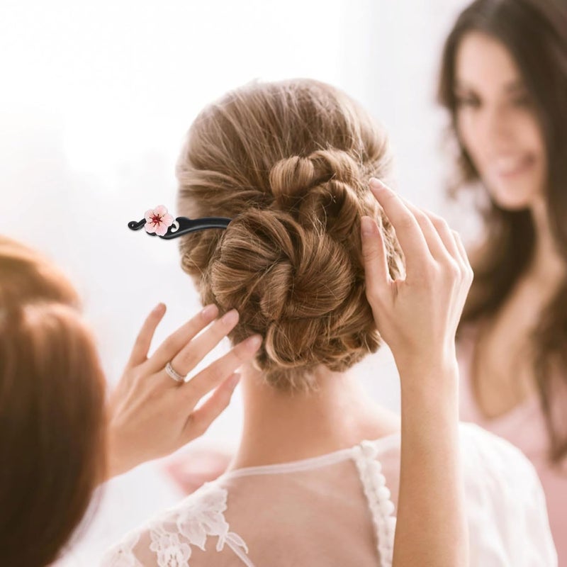 Flower Hair Stick Oriental Hairstyle Stick Blackwood Hair Chopstick with Tassel for Women - Image 4