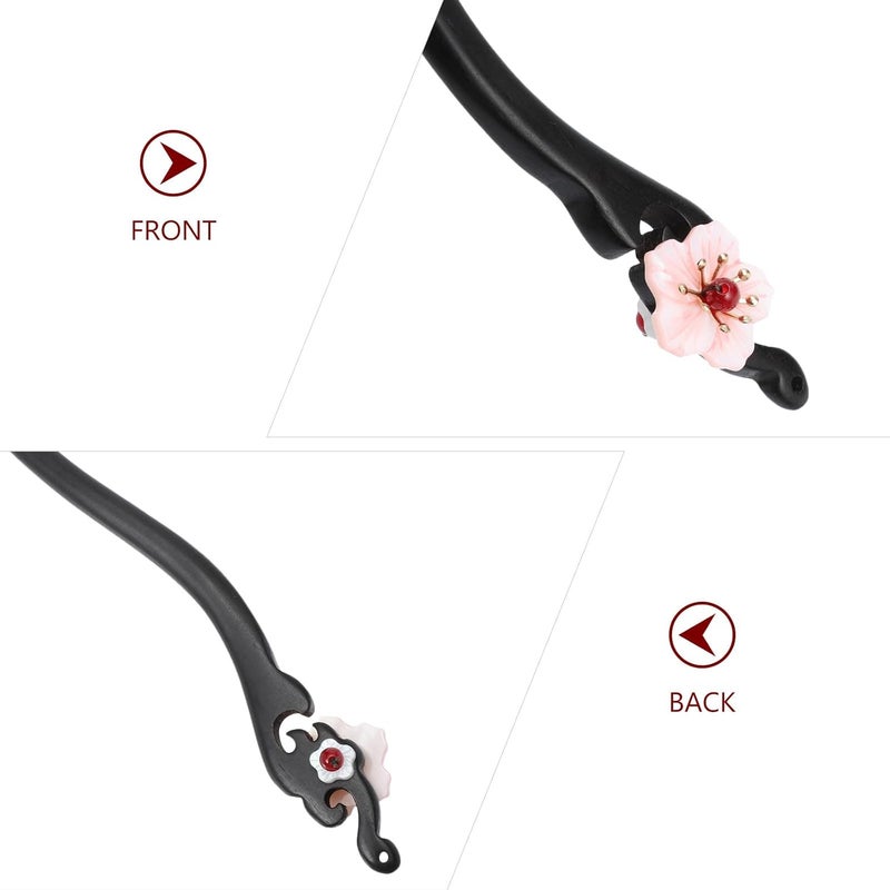 Flower Hair Stick Oriental Hairstyle Stick Blackwood Hair Chopstick with Tassel for Women - Image 3
