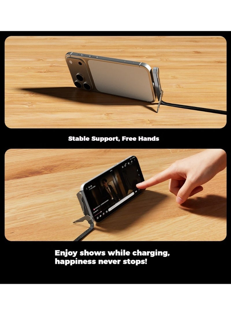 BASEMO 240W Super Fast Charging Cable with Built-in Adjustable Phone Stand. Compatible with iPhones, Android Phones, Tablets, and Laptops Equipped with USB-C Interface. Enables fast charging, eliminating the need for separate cables for each device. You can even watch TV while charging. 1.2m Type-C to Type-C cable, black. - Image 2