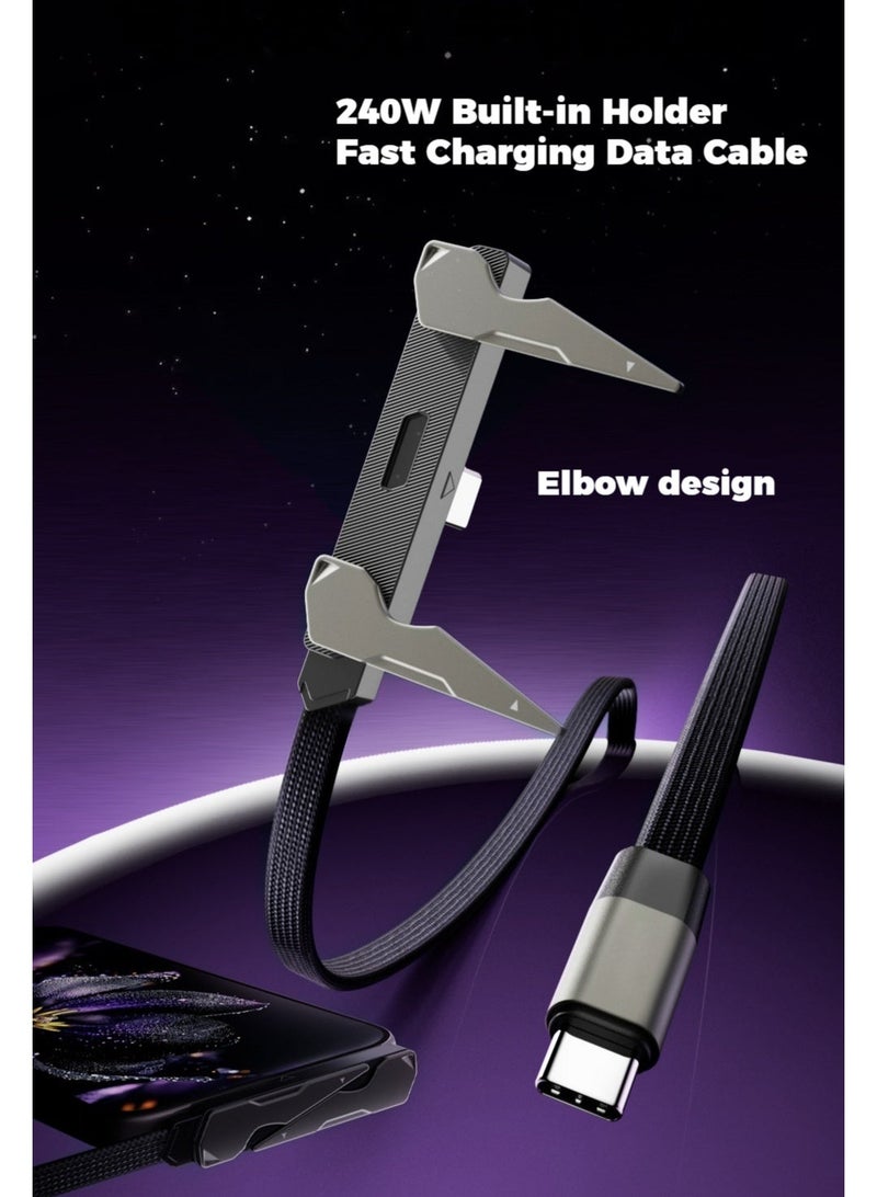 BASEMO 240W Super Fast Charging Cable with Built-in Adjustable Phone Stand. Compatible with iPhones, Android Phones, Tablets, and Laptops Equipped with USB-C Interface. Enables fast charging, eliminating the need for separate cables for each device. You can even watch TV while charging. 1.2m Type-C to Type-C cable, black. - Image 1