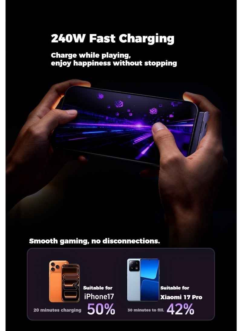 BASEMO 240W Super Fast Charging Cable with Built-in Adjustable Phone Stand. Compatible with iPhones, Android Phones, Tablets, and Laptops Equipped with USB-C Interface. Enables fast charging, eliminating the need for separate cables for each device. You can even watch TV while charging. 1.2m Type-C to Type-C cable, black. - Image 5