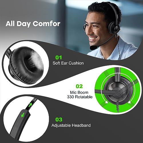 MAIRDI Office Headset with RJ9 Jack for Cisco Phone, Binaural Telephone Headset with Mic Noise Cancelling for Call Center Landline Deskphone, Including 3.5mm Connector for Cell Phone PC Laptop - Image 5