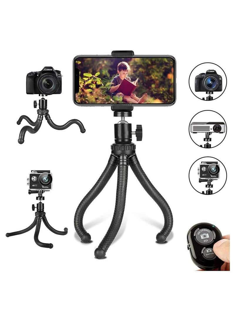 Phone Tripod, Flexible Cell Phone Tripod Adjustable Camera Stand Holder with Wireless Remote and Universal Clip 360° Rotating Mini Tripod Stand for iPhone - Image 1