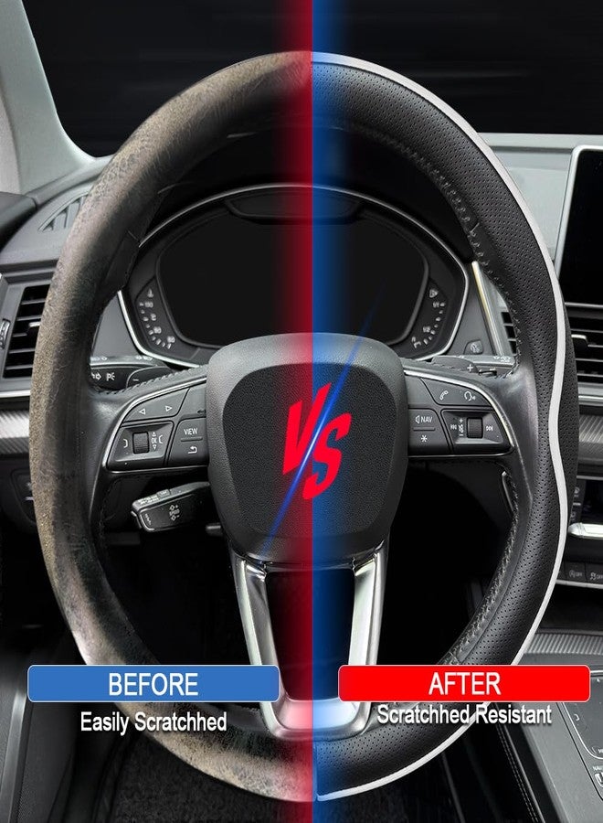 HAOTULE Leather Steering Wheel Cover， with Anti-Slip Stripe Design - Enhanced Grip, Fashion Style, Safe, Non-Slip, Breathable. Upgrade car Interior（Black White） - Image 5