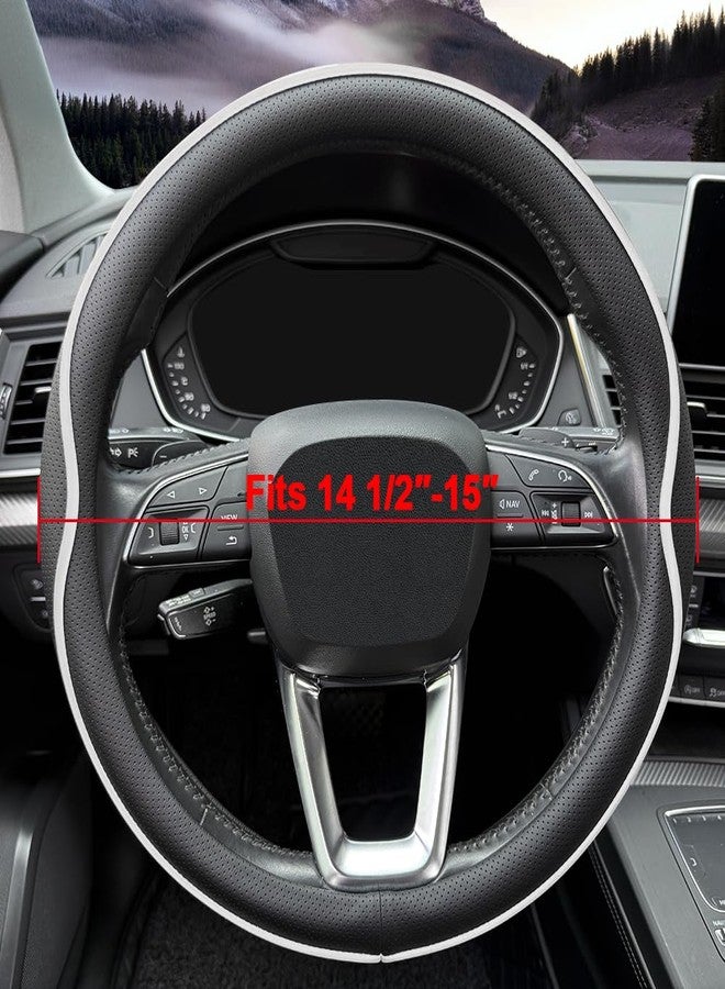 HAOTULE Leather Steering Wheel Cover， with Anti-Slip Stripe Design - Enhanced Grip, Fashion Style, Safe, Non-Slip, Breathable. Upgrade car Interior（Black White） - Image 2
