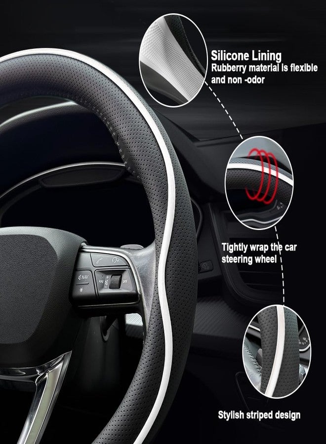 HAOTULE Leather Steering Wheel Cover， with Anti-Slip Stripe Design - Enhanced Grip, Fashion Style, Safe, Non-Slip, Breathable. Upgrade car Interior（Black White） - Image 4
