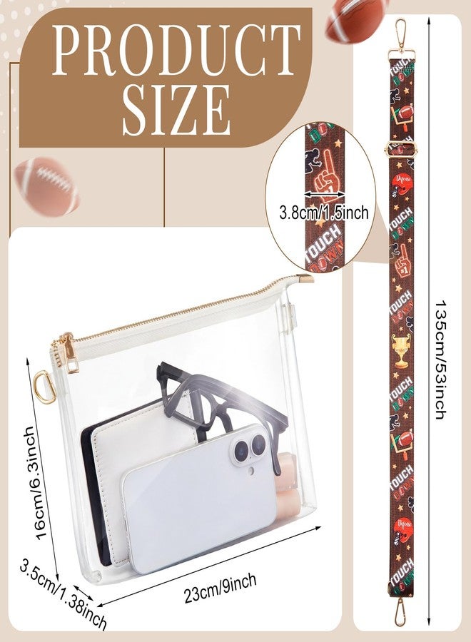 Dansydaisy Clear Football Purse with Touch Down Shoulder Strap Stadium Approved Crossbody Bag for Game Day Sport Event Football Mom Gift(White,Angled) - Image 2