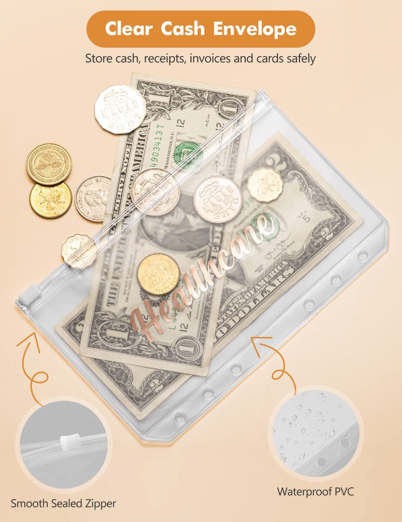 Zreal A6 Budget Binder for Money Saving, PU Leather Budget Planner with 8 Cash Envelopes, Budget Sheets & Rose Gold Category Stickers, Money Organizer for Cash (Leopard) - Image 5