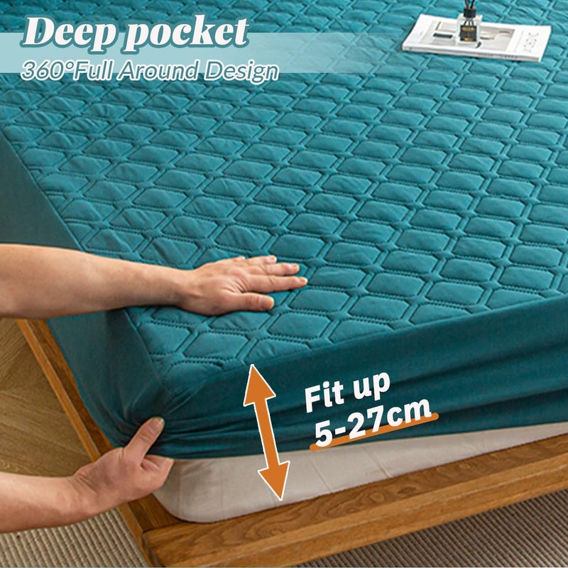 Highdi Waterproof Single Mattress Protector, 100 x 200 cm, Blue Fitted Sheet in Cotton and Microfibre Protection, Mattress Protector, Breathable, All Around Elastic - Image 4