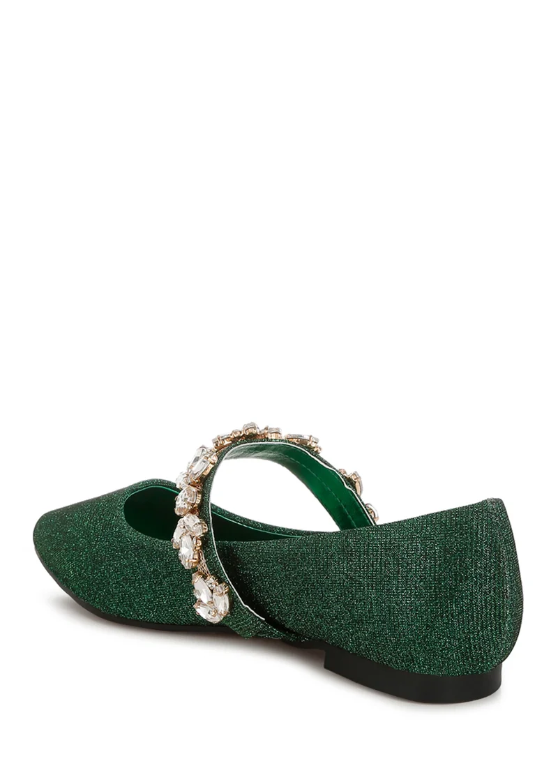 London Rag Diamante Brooch Glitter Ballerinas in Green