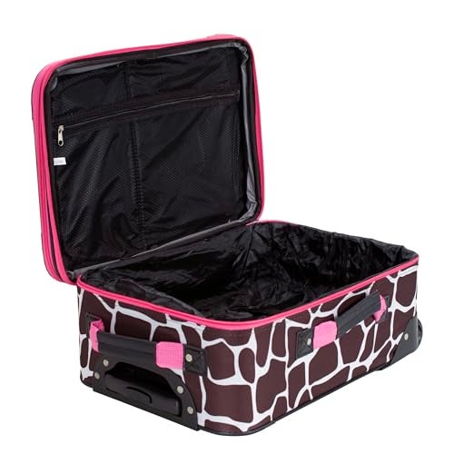 Rockland Fashion Softside Upright Luggage Set,Expandable, Pink Giraffe, 2-Piece (14/19) - Image 5