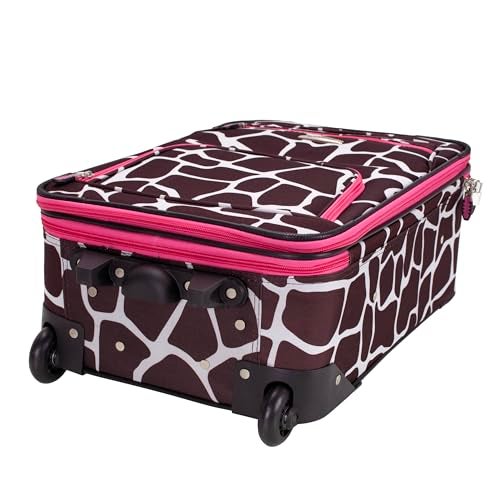 Rockland Fashion Softside Upright Luggage Set,Expandable, Pink Giraffe, 2-Piece (14/19) - Image 3