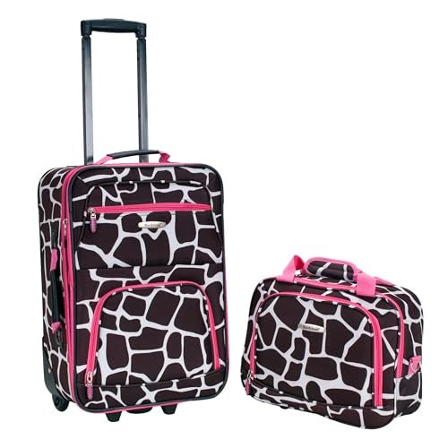 Rockland Fashion Softside Upright Luggage Set,Expandable, Pink Giraffe, 2-Piece (14/19) - Image 1