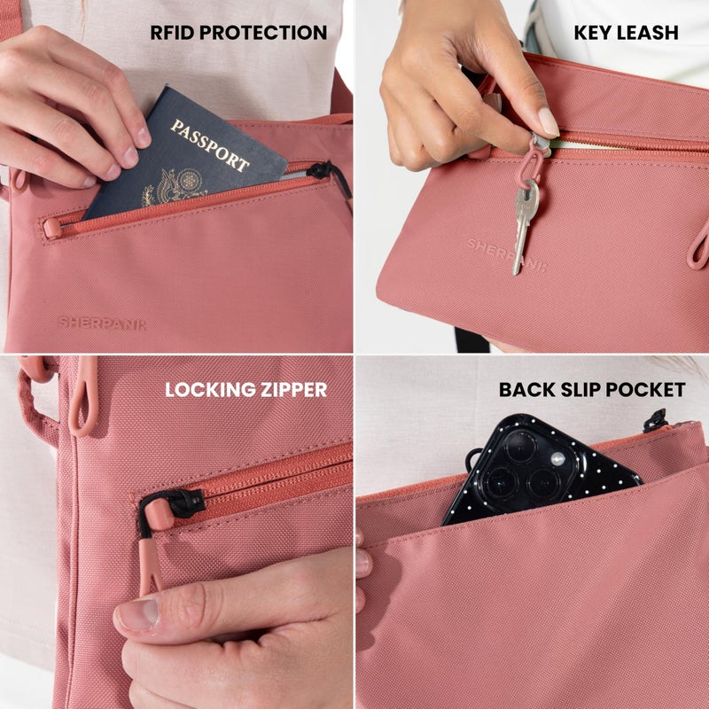 Sherpani Zoom, Small Crossbody Purse, Nylon Crossbody Bag, Lightweight Cross Body Bag, Sleek Dual Pouch, Purses for Women, Travel Gift, RFID Protection (Desert) - Image 3