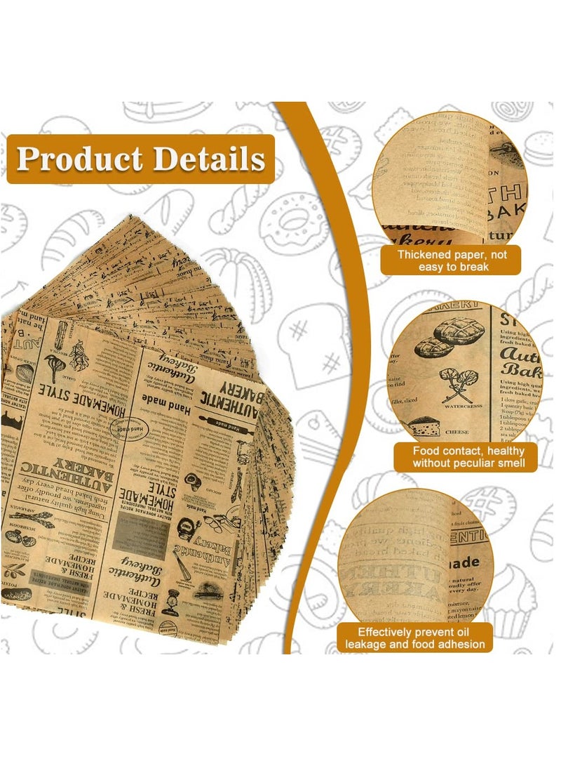 KASTWAVE Food Wrapping Paper Printed Greaseproof Paper Sheets Bread Newspaper Vintage Grease Paper Squares 25*25Cm Baking Paper Sheets For Sandwich Cheese Hamburger Cakes Baking Fries Gifts(100 Sheets) - Image 5