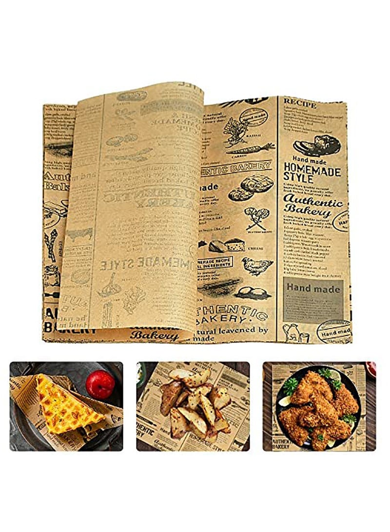 KASTWAVE Food Wrapping Paper Printed Greaseproof Paper Sheets Bread Newspaper Vintage Grease Paper Squares 25*25Cm Baking Paper Sheets For Sandwich Cheese Hamburger Cakes Baking Fries Gifts(100 Sheets) - Image 1
