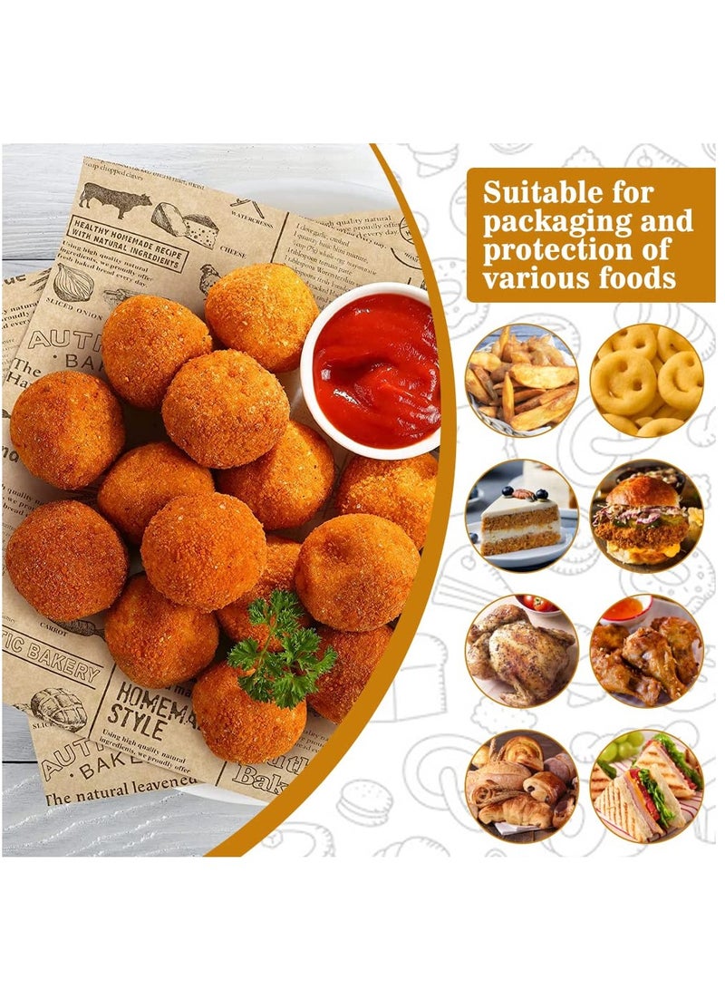 KASTWAVE Food Wrapping Paper Printed Greaseproof Paper Sheets Bread Newspaper Vintage Grease Paper Squares 25*25Cm Baking Paper Sheets For Sandwich Cheese Hamburger Cakes Baking Fries Gifts(100 Sheets) - Image 3