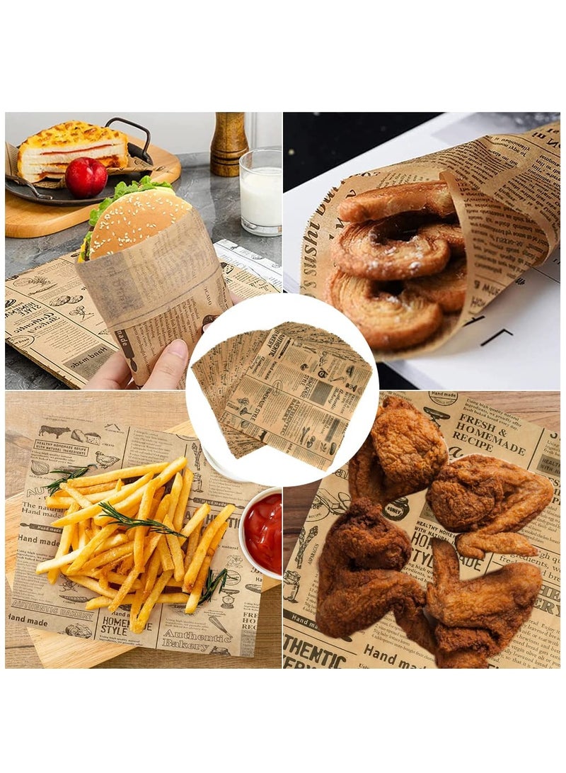KASTWAVE Food Wrapping Paper Printed Greaseproof Paper Sheets Bread Newspaper Vintage Grease Paper Squares 25*25Cm Baking Paper Sheets For Sandwich Cheese Hamburger Cakes Baking Fries Gifts(100 Sheets) - Image 2