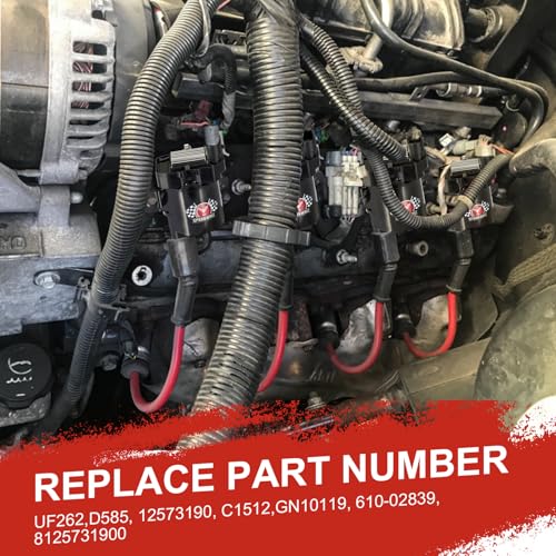 SPARKWHIZ Set of 8 Round Ignition Coils D585+ Spark Plugs+ 748UU 8mm Wires, Compatible with Chevy Silverado 1500 2500 3500 Tahoe Suburban Express Sierra Savana Yukon GMC, Replace UF262 C1512 12622553 - Image 2