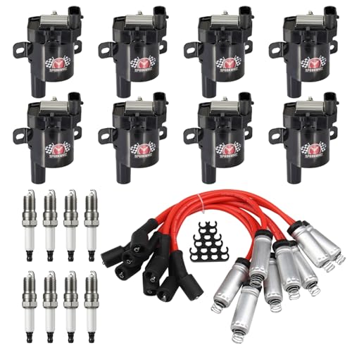 SPARKWHIZ Set of 8 Round Ignition Coils D585+ Spark Plugs+ 748UU 8mm Wires, Compatible with Chevy Silverado 1500 2500 3500 Tahoe Suburban Express Sierra Savana Yukon GMC, Replace UF262 C1512 12622553 - Image 1