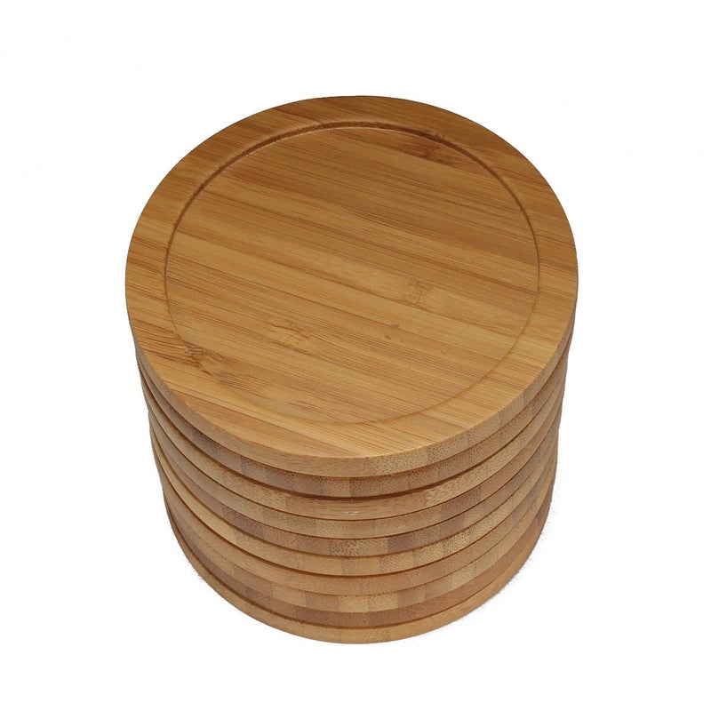 BambooMN Heavy Duty Bamboo Coasters - 3.75" - Round - 4 Piece Coaster Set - Image 3
