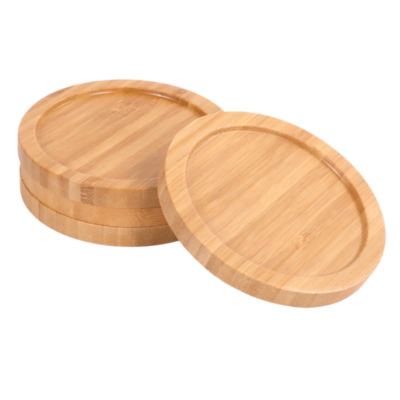 BambooMN Heavy Duty Bamboo Coasters - 3.75" - Round - 4 Piece Coaster Set - Image 1