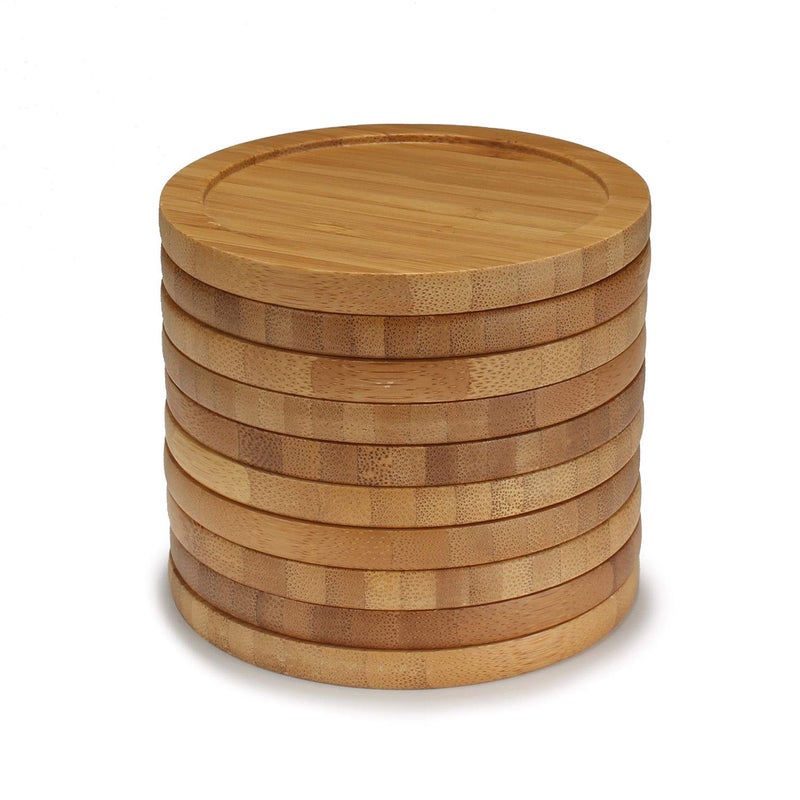 BambooMN Heavy Duty Bamboo Coasters - 3.75" - Round - 4 Piece Coaster Set - Image 2