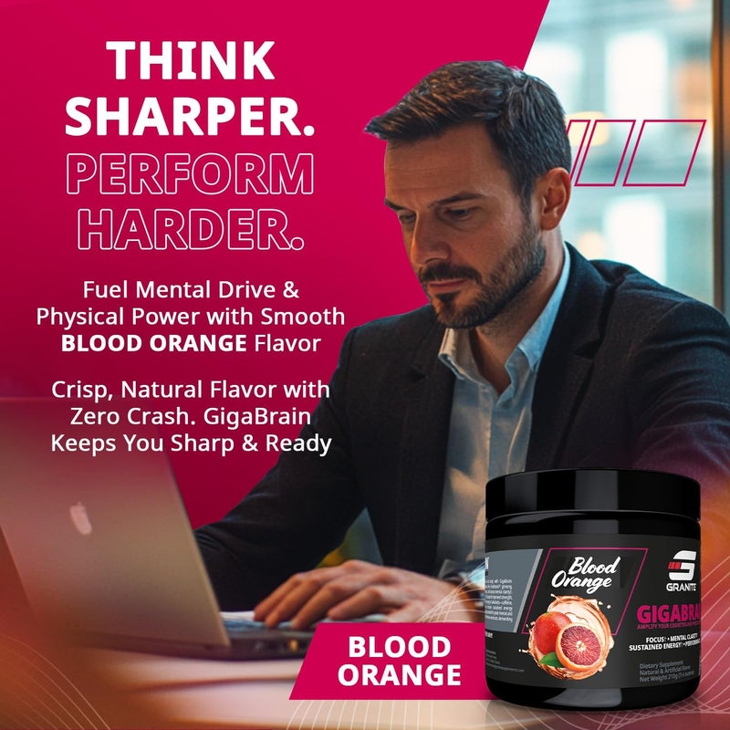 Granite Supplements Granite Nutrition GigaBrain Nootropic Energy Powder  Cereboost AlphaGPC  ElevATP  Cognitive Focus Supplement for Sustained Energy  Performance  Blood Orange 30 Servings - Image 4