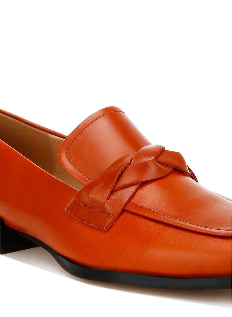 London Rag Genuine Leather Braided Loafers in Cognac