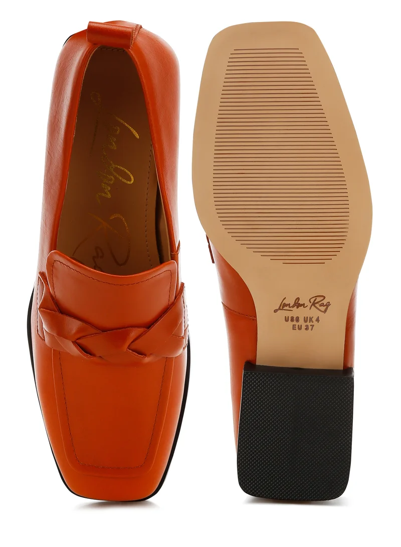 London Rag Genuine Leather Braided Loafers in Cognac