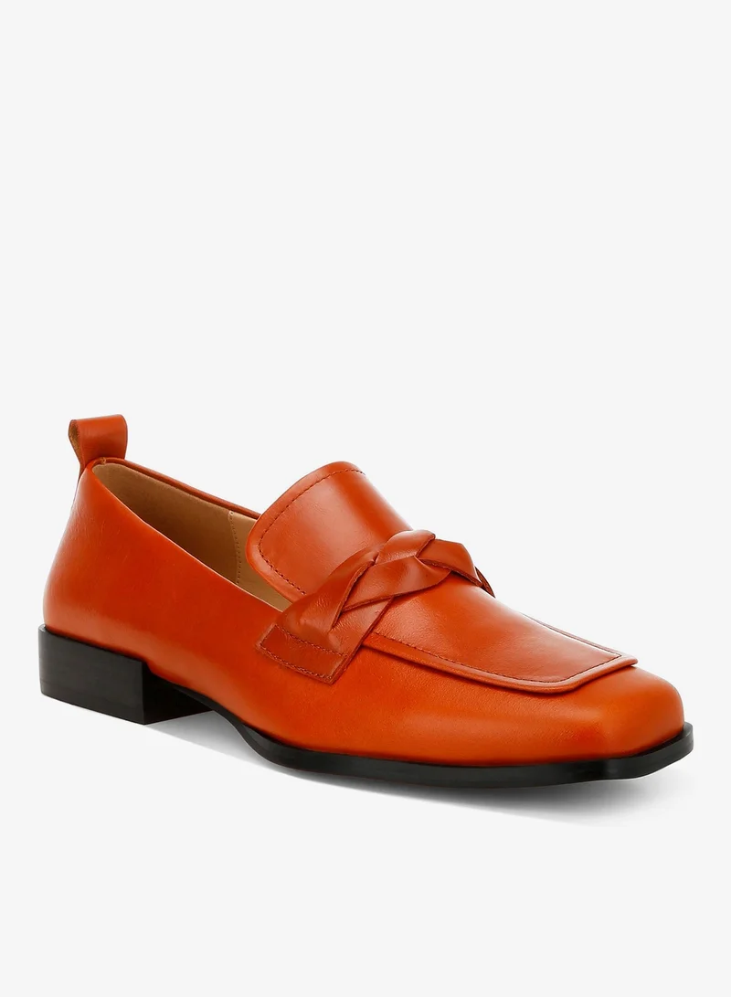 London Rag Genuine Leather Braided Loafers in Cognac