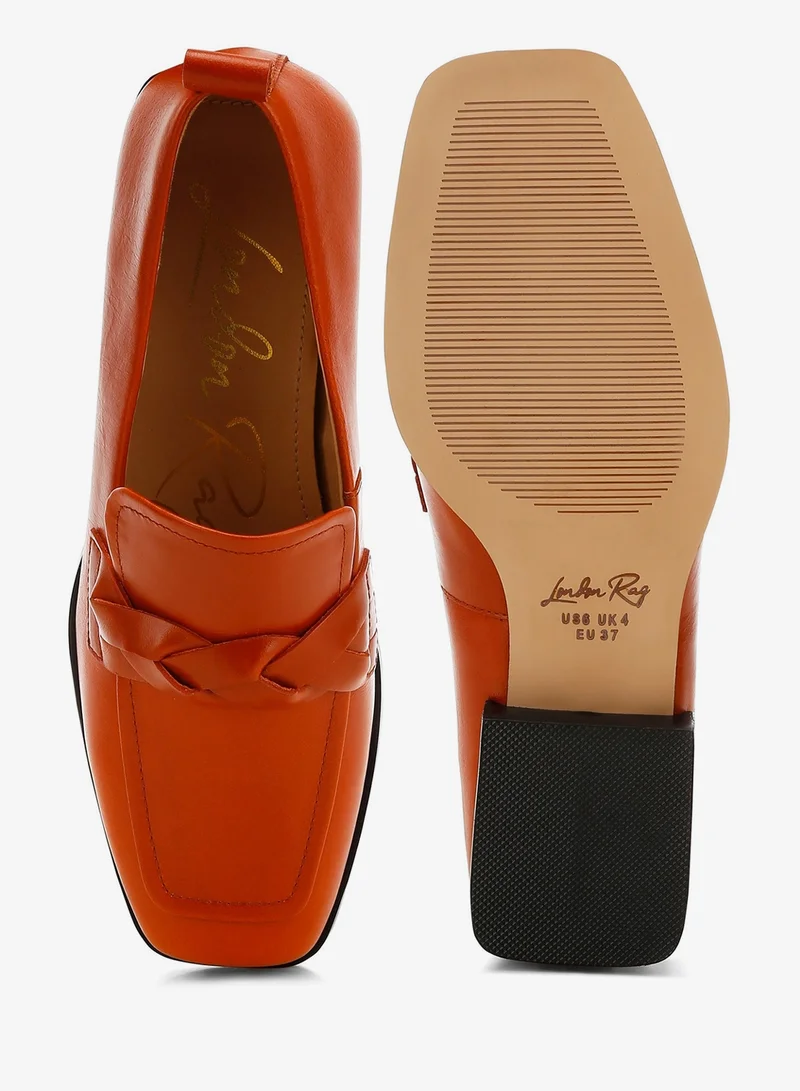 London Rag Genuine Leather Braided Loafers in Cognac
