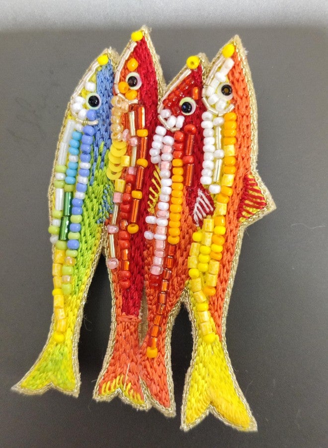 Abeo Handcrafted Fish Brooch, Beaded Statement Pin, Multicolor Glass Seed Beads and Crystals, Maximalist Artisan Accessory - Image 2