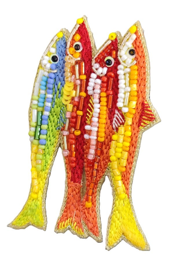 Abeo Handcrafted Fish Brooch, Beaded Statement Pin, Multicolor Glass Seed Beads and Crystals, Maximalist Artisan Accessory - Image 1