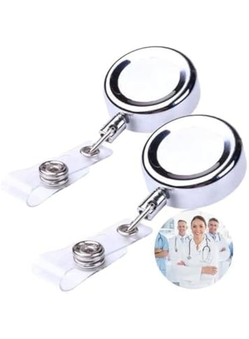 SUPER DEAL 2pcs Silver Simple Badge Reels Retractable Badge - Image 1