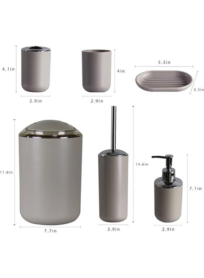 Bathroom Accessories Set, 6-Piece Plastic Gift Set, Toothbrush Holder, Toothbrush Cup, soap Dispenser, soap Dish, Toilet Brush Holder, Trash can(Apricot) - Image 3