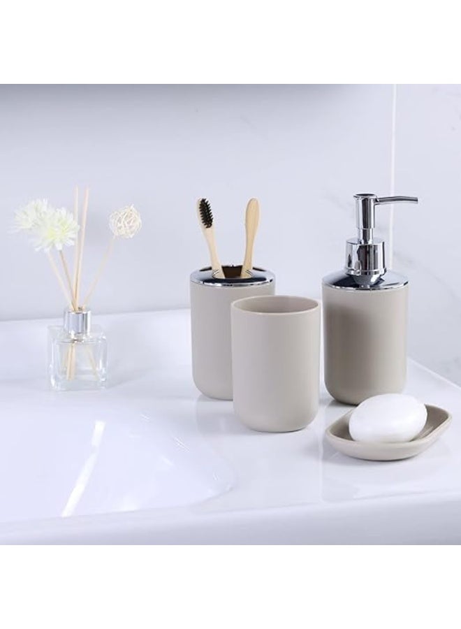 Bathroom Accessories Set, 6-Piece Plastic Gift Set, Toothbrush Holder, Toothbrush Cup, soap Dispenser, soap Dish, Toilet Brush Holder, Trash can(Apricot) - Image 5